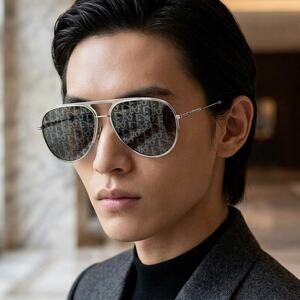 New Dior DIORESSENTIAL A2U F0A8 Silver Monogram Lens Aviator Sunglasses